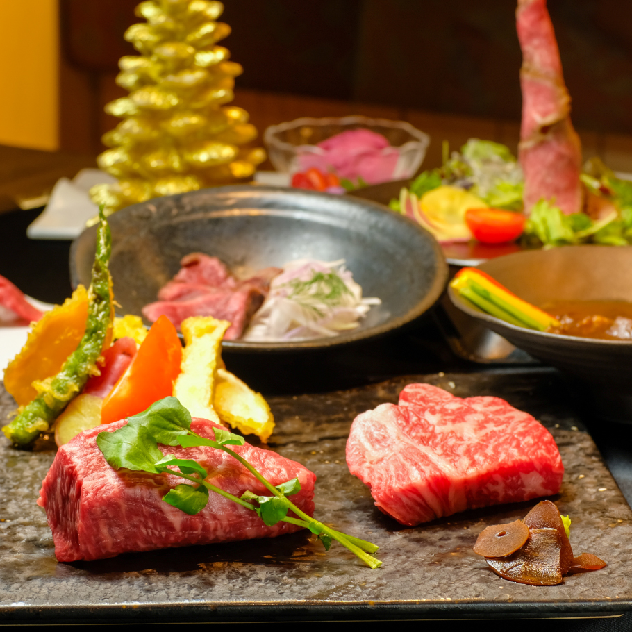 12/19～25限定＊神戸牛クリスマスコース【A】　神戸牛ステーキ3種を贅沢に食べ比べ＊　全6品