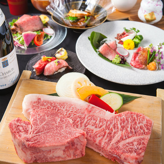 【平日限定・神戸牛 鉄板焼きコース】神戸牛肉寿司、神戸牛ステーキ厳選赤身と霜降り2種を食べ比べなど 全10品